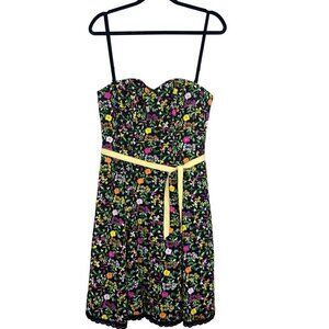 Alberto Makali Floral Dress 8 Black Embroidery Boho Preppy Old Money Retro Chic